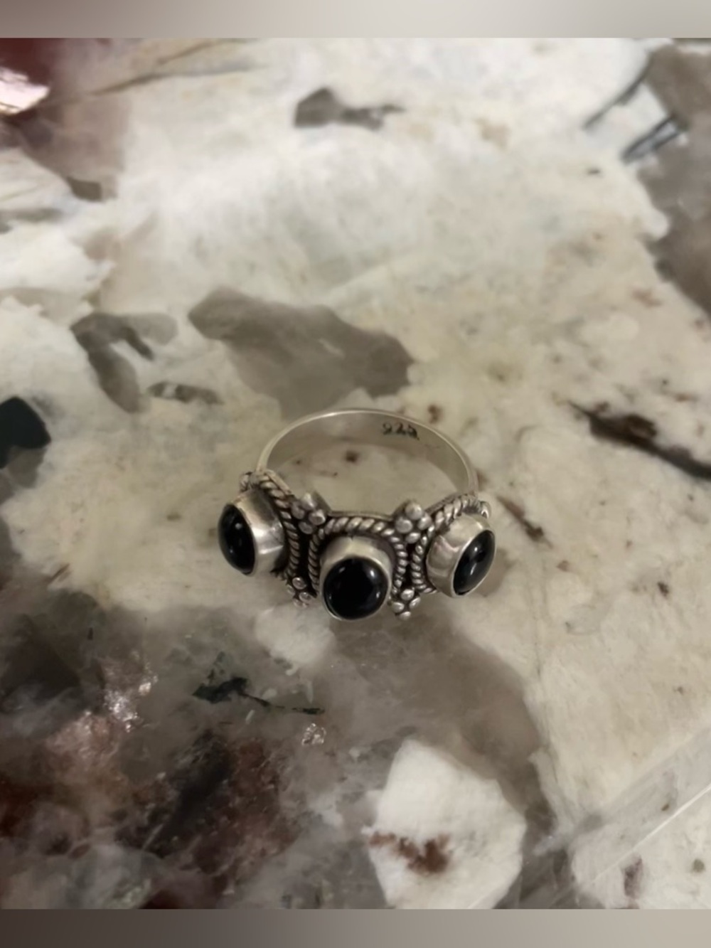 Sterling Silver 925 Southwestern Style Black Onyx Triple Stone Ring Size 7 - Picture 8 of 10